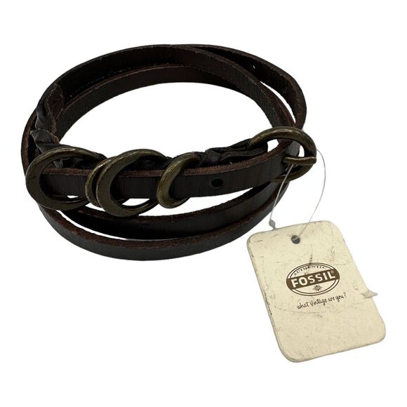 Fossil Multi Ring Keeper Chocolate Brown Leather Belt Slim Large - Picture 1 of 11